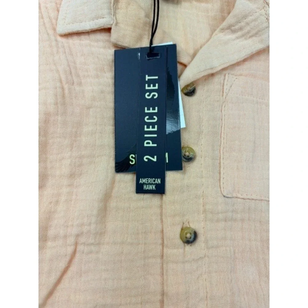 American Hawk Boys‎ 2 Piece Set 18M Apricot Gauze Cotton Shirt Shorts Outfit